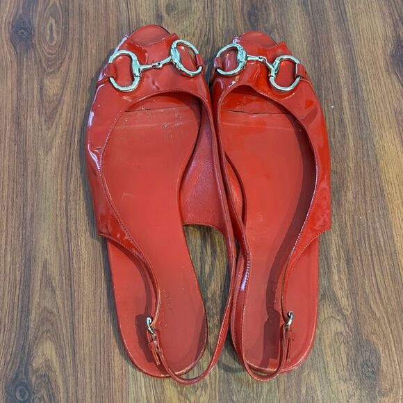 Gucci red Patton leather peep to flats with horse bit size 8.5 - Picture 7 of 8